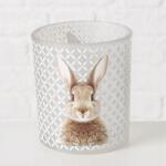 Boltze Üveg gyertyatartó bolyhos nyúllal Változat: Nagy világosszürke (4066076326495)