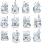  LED-es házikó, fehér, 12 féle forma, polyresin, beltéri (KDC-02)