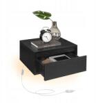 SONGMICS Modern lebegő éjjeliszekrény beépített lámpa fiók ébenfa fekete (LET654B01)