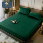 Jojo Home Husa de Pat din Catifea cu Elastic si 2 Fete de Perna 50x70cm, 180x200cm, Verde-D135 (D135)