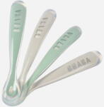 Beaba Set 4 Lingurite Ergonomice Silicon Beaba +4 Luni Sage Green Set pentru masa bebelusi
