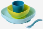 Beaba Set De Masa Beaba Din Silicon 4 Piese +4 Luni Blue Set pentru masa bebelusi