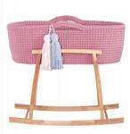 Like Moses Mózes Kosara, Fából készült bölcső hintáztató funkcióval, teljes felszereléssel (BBD-GOLDENPINK-0002)