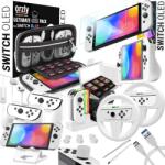 TYPEC Pachet de accesorii Orzly compatibil cu consola OLED Nintendo Switch (NU este compatibil cu editia 2017) Pachet Ultimate Geek cu carcasa si protector de ecran si multe altele