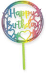 FunCakes Tortadísz beszúró, Happy Birthday, csillámporral, kör, színes, 17, 5cm (657992)