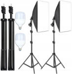 Dodaco Set 2 softbox-uri profesionale cu lumina continua, 5500K, becuri 30W, trepiede reglabile 95, 200 cm, difuzor textil, aluminiu si ABS, negru