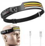 Dodaco Lanterna frontala cu acumulator intern, 3 benzi LED COB, senzor de miscare, 5 moduri de iluminare, 800 lm, 1200 mAh, reincarcabila USB Type-C, IPX4