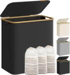 Songmics Coș rufe 150L, 3 compartimente, ramă bambus, negru, capac (LCB515B01V1)