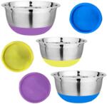 MACVI 3 darab Macvi® tálkészlet fedővel és tapadó alappal, rozsdamentes acél + műanyag, 20-22-24 cm átmérőjű, többszínű, hűtőbe és mosogatógépbe tehető (3xCASTRON)