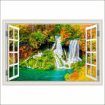  Öntapadó és mosható falfestmény Ablak Vízesés, ősz, erdő, 250 x 170 cm