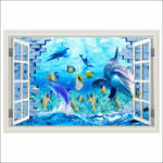  Öntapadó és mosható falfestmény Dolphin Window, zátony, hal, téglafal, 250 x 170 cm