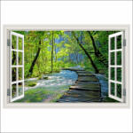  Öntapadós és mosható falfestmény Ablak Fahíd, erdő, Plitvicei park, 180 x 120 cm