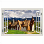  Öntapadó és mosható falfestmény Ablak Agyagvár, forrás, hegy, 180 x 120 cm