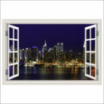  Öntapadós és mosható falfestmény Manhattan ablak, New York éjszaka, 250 x 170 cm