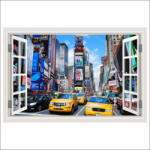  Öntapadó és mosható falfestmény Times Square ablak, Manhattan, sárga taxi, 250 x 170 cm