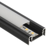 ANRO LED Profile ALP-038 Fekete - Alumínium U profil LED szalaghoz (Opál búrával) (LP113B - LP-UNICOV1-MLK)