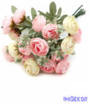  Boglárka csokor hamvas levéllel 32 cm - Krém-Rózsaszín