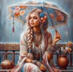 NORIMPEX - Puzzle Tablou Diamant: Fată cu umbrelă 30x40cm - 1 - 39 piese