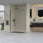 Erga Paris, Beépíthető zuhanyfal 30x200 cm, 8 mm-es átlátszó üveg, fekete profil, ERG-V02-PARIS-030x200-CL-BK (ERG-V02-PARIS-030X200-CL-BK)