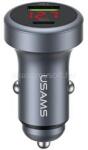 USAMS CC327 autós töltő USB+Type-C aljzat 45W, LED kijelző, SÖTÉTSZÜRKE (CC327CC01) (CC327CC01)