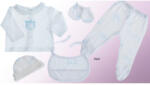 Gamberritos kiegészítő szett újszülötteknek 5 részes (sapka, kesztyű, nadrág, póló, előke) kék 10911