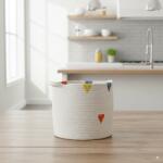 Chomik Ruházati/Játék tároló kosár 32 x 29 CM Kerek Fehér Színű Színes Mintával M *4991 (CH-NIZ4991)