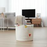 Chomik PÜTYHÖS KOSÁR RUHAKATRA/ JÁTÉKOKRA 27 x 24 CM KEREK FEHÉR SZÍNES MINTÁVAL, S MÉRET *4984 (CH-NIZ4984)