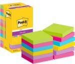 3M POSTIT Öntapadó jegyzettömb, 76×76 mm, 12×90 lap, 3M POSTIT „Super Sticky, vegyes (LP654SUC)