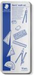STAEDTLER Matematikai készlet, fém dobozban, 10 darabos, vonalzóval, körzővel és kiegészítőkkel, STAEDTLER® „557 10 (TS55710)