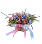 LEPIJ Rózsaszín-lila kompozíció fém fedéllel, levendula angyalka dísz (KW_22)