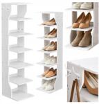 SONGMICS Funkcionális keskeny fehér cipősszekrény polc 6 szint 2 kampó 110, 04 cm (LBS200T14V1)