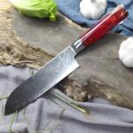 HARAHU Cuțit de bucătărie Damasc HA-14033 - Santoku / Roșu KP14033