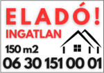 Dekory Studio Eladó ingatlan tábla m2 és telefonszámmal