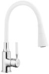 INVENA HULA konyhai csaptelep, álló, flexibilis kifolyócsővel, 2 funkciós zuhanyfej, fehér-króm (85-L02-L)