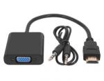 Well Cablu adaptor HDMI la VGA mama +Jack 3.5 mm Stereo audio Well (ADAPT-HDMIM/VGAF/A-0.2BK-WL) - habo