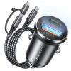 LISEN Autós töltő Lisen (YL0223080035) - 3 az 1-ben páncélozott kábellel, USB, Type-C, 12V/24V - Fekete