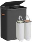 Songmics Coș de rufe cu două compartimente, design negru, 56x40x75 cm (LCB813B01)