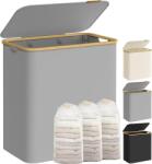 Songmics Coș rufe 150L, 3 compartimente, capac, ramă bambus, Oxford 3 (LCB515G01V1)