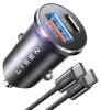 Lisen Autós Töltő (YL0223110003) Type-C Fonott Kábellel, USB, USB-C, PD65W, QC3.0, 12V=24V, Alumínium Ötvözet - Ezüst