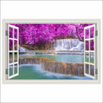  Öntapadós tapéta Waterfall Window, rózsaszín erdő, Laosz, 200 x 135 cm