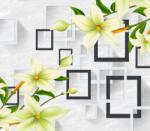  Matricás tapéta Liliomok fehér és fekete négyzetekkel, 400 x 250 cm