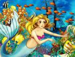  Öntapadós tapéta Mermaid, óceán, gyerekrajzok, 350 x 200 cm