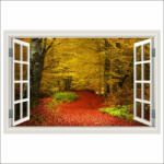  Öntapadó fotótapéta Window Autumn forest, piros levelek, 250 x 170 cm