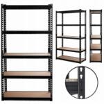  Fekete Garázs Tárolóállvány 5 Polccal 875kg 180x90x30 Gyors összeszerelés