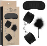 Intense fekete kötöző szett - bilincs, szemkötő, cirógató