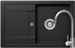 SCHOCK Lima D-100S konyhai mosogatótálca 780 x 500 mm Cristalite Nero, fekete és Schock Prima konyhai csaptelep rozsdamentes acél, beépíthető (SETLD100SPINNERO)