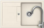 SCHOCK Lima D-100S konyhai mosogatótálca 780 x 500 mm Cristalite Vanilla, világos bézs és Schock Prima konyhai csaptelep rozsdamentes acél, beépíthető (LID10SVAPREDM)