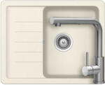 SCHOCK Pinedo D-100XS konyhai mosogatótálca 620 x 500 mm Cristalite Vanilla, világos bézs és Schock Kantus konyhai csaptelep kihúzható fejjel rozsdamentes acél, beépíthető (PID10XVAKNEEDM)