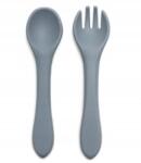 Bosso Baby Szilikon evőeszközök Nagy villa plusz kanál [Szürke-kék szín] (256)