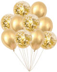 Mezőfi Team Kft Lufi csomag, arany és arany konfettis, 30cm, 10 db/cs